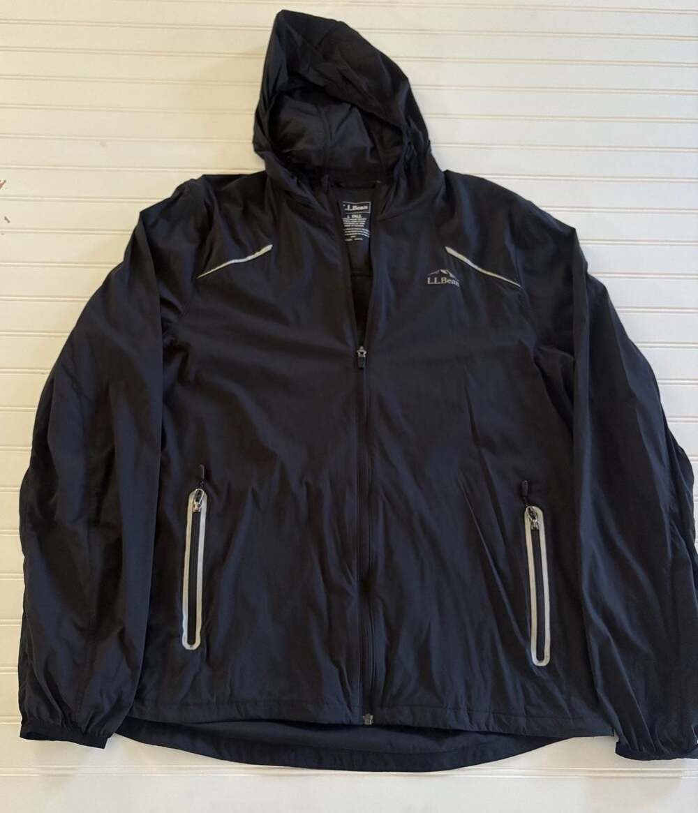 L.L.Bean Men's Lightweight Hooded Windbreaker Jacket Black Size L Tall